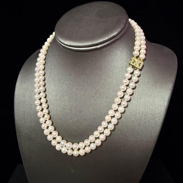 Akoya Pearl Diamond Necklace 17" 6.34 mm 18k Gold Estate Certified $5950 For Sale - Image 4 of 8