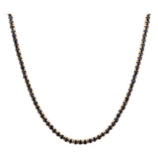 Art Deco 14k Gold Tennis Necklace With 9.46 Ct Round Deep Blue Sapphires 18 Inch For Sale