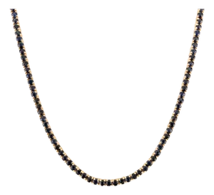 Art Deco 14k Gold Tennis Necklace With 9.46 Ct Round Deep Blue Sapphires 18 Inch