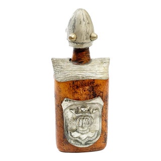 Mid Century 1960's Tullamore Dew Jeype Style Liquor Leather, Metal, & Glass Bottle Decanter - Made in Dublin Ireland For Sale