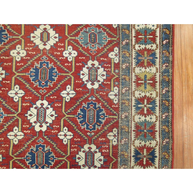 Late 19th Century Red Field Geometric Antique Caucasian Tribal Shirvan Rug - 4' x 7'9" For Sale - Image 17 of 18