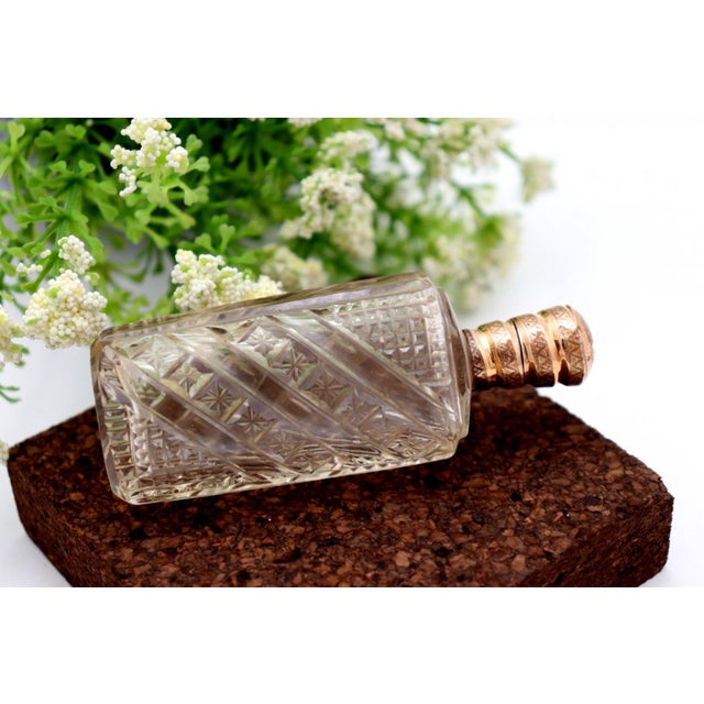 Perfume Bottle in Cut Glass with Gold Cap For Sale - Image 4 of 6