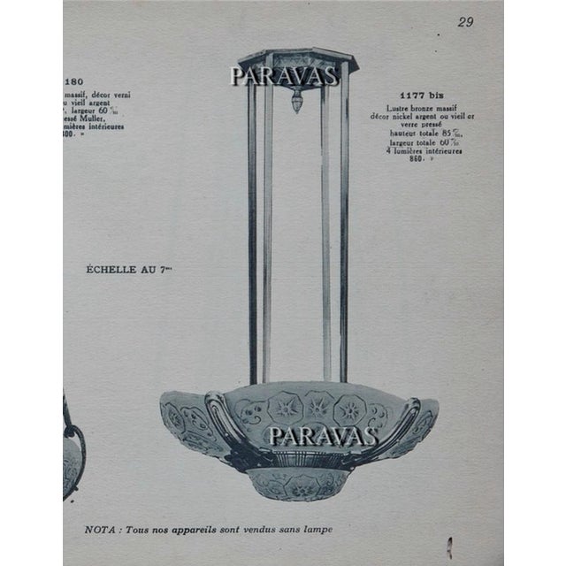 Petitot & Muller Freres French Art Deco Multi-Light Chandelier 1930s - Floral Glass For Sale - Image 13 of 15