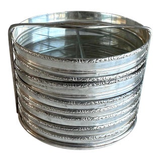 Sterling Silver and Crystal Coasters With Caddy - Set of 8 For Sale