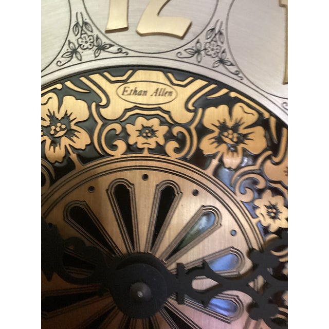 Cherrywood Ethan Allen 1979 Tall Case Grandfather Clock With Moving Moon Dial and 3 Phase Westminster Chimes For Sale - Image 6 of 9