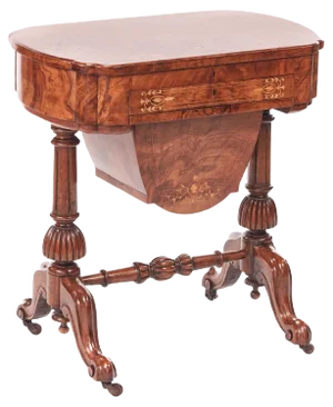 Antique Early Victorian 19th Century Inlaid Burr Walnut Writing or Sewing Table