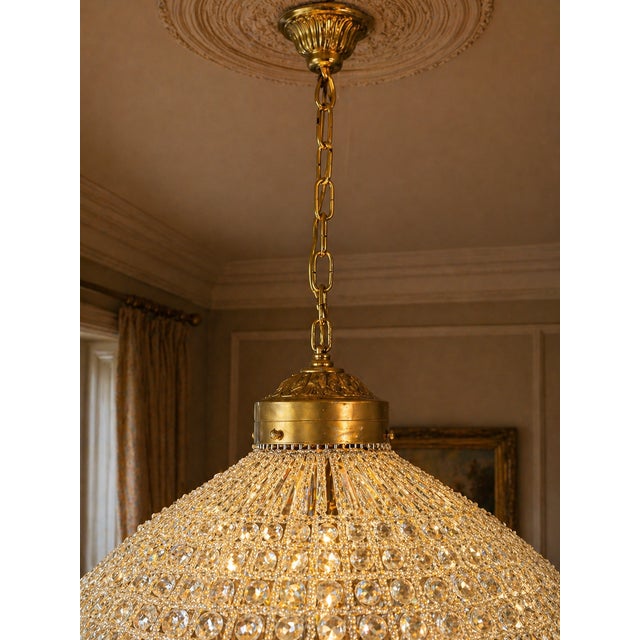 Metal 1960 French Gold Bronze Crystal Chandelier 1 Light For Sale - Image 7 of 12