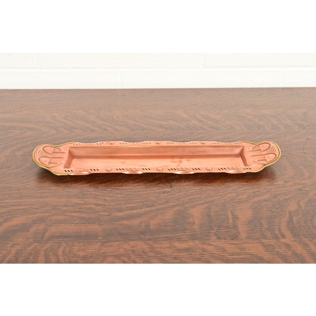 Art Deco Liberty & Co. Style English Arts & Crafts Copper and Brass Tray For Sale - Image 3 of 12