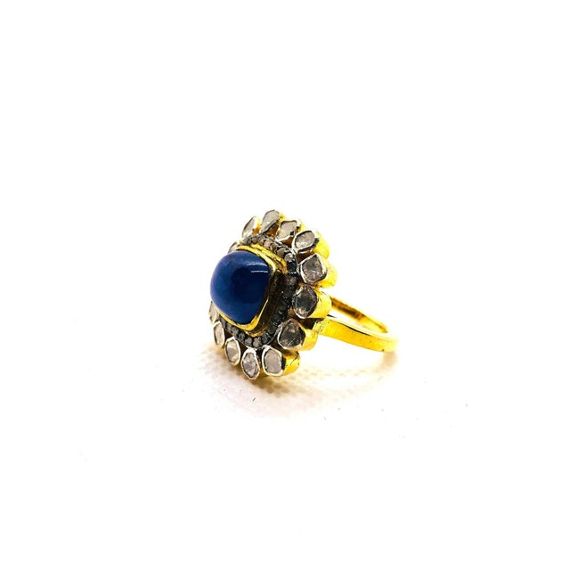 Bochic “Orient” Vintage Rose Cut Diamond & Tanzanite Ring Set 18K Gold & Silver For Sale In New York - Image 6 of 11