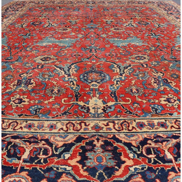 Tribal Antique Tabriz Rug With All Over Design in Rust Red, Blue's, Yellow, and Lt. Blue 9'7"x13'3" For Sale - Image 3 of 11