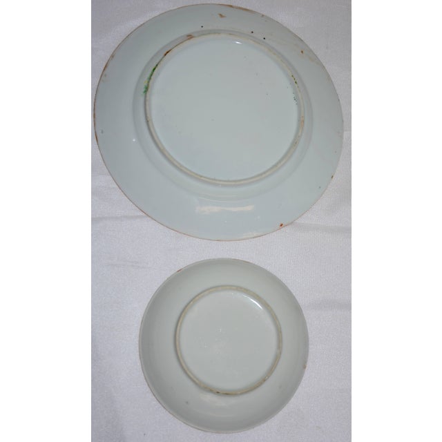 Famille Verte Set of Porcelain Cabbage and Butterfly Pattern Cups and Plates For Sale - Image 9 of 11