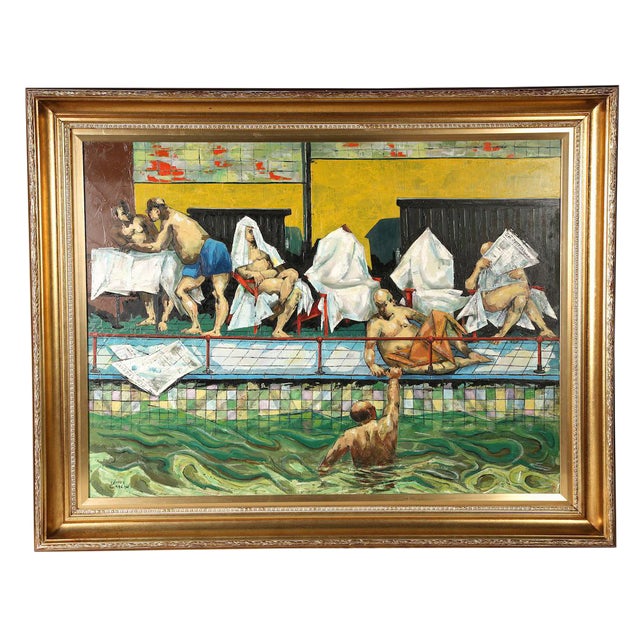 Vintage Turkish Baths Newark Nj Oil On Canvas By James Carlin