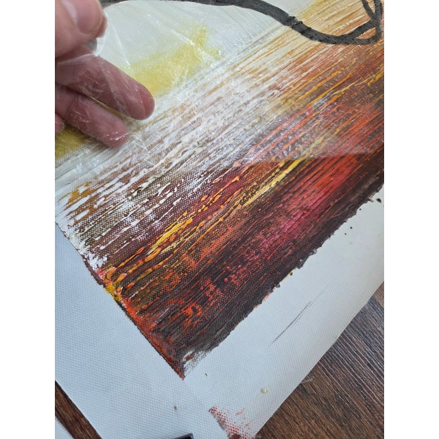 Yellow Contemporary Tree of Life Hand Painted Triptych on Canvas For Sale - Image 8 of 9