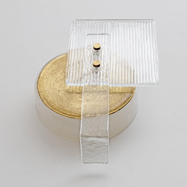 Gold 21st Century Art Deco Murano Glass Sconces with Gold Texture, Italy, Set of 2 For Sale - Image 8 of 12