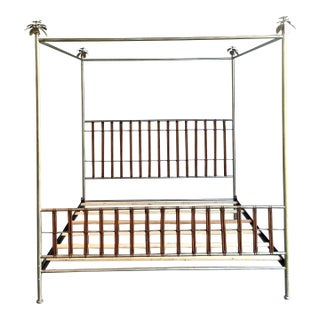 Vintage Regency Silver Leaf Palm Tree King Canopy Bed For Sale
