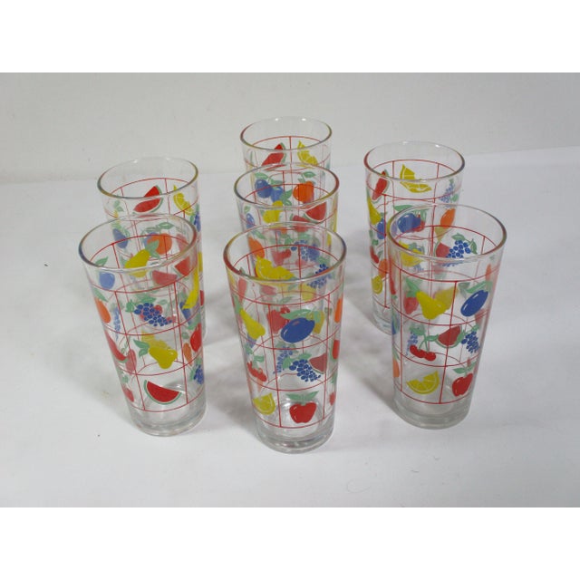 Transparent 1960s Set of 7 Vintage Fruit Drinking Glasses For Sale - Image 8 of 10