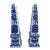 Neoclassical French Country Porcelain Blue and White Obelisks, Pair For Sale