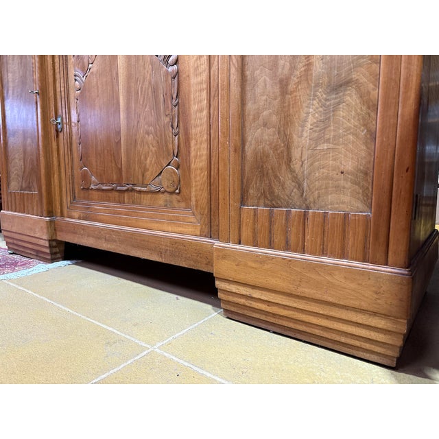 French Art Deco Walnut Sideboard with Marble Top and Original Mirror, 1930s For Sale - Image 11 of 15