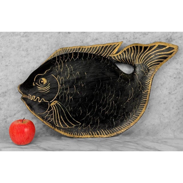 An Early Folk Black Lacquered Wood Fish Serving Platter / Wall Hanging, c. Early 20th Century - Pairs Nicely with Many...