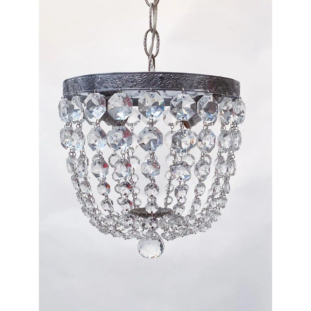 Silver Rim Crystal Basket Pendant Light For Sale - Image 4 of 4