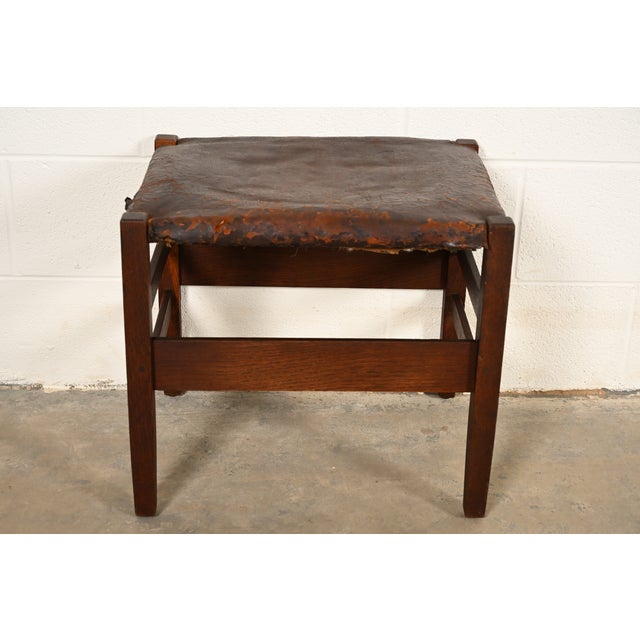 An exceptional antique Mission or Arts & Crafts stool or ottoman By Gustav Stickley (partial label to underside) USA,...