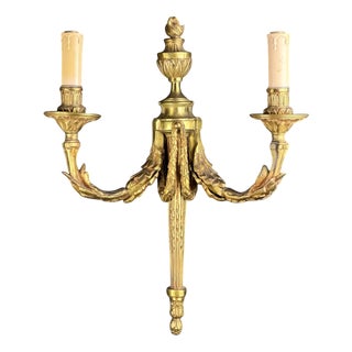 Antique French Louis XVI Gilt Bronze Two-Light Wall Sconce, 1890s For Sale