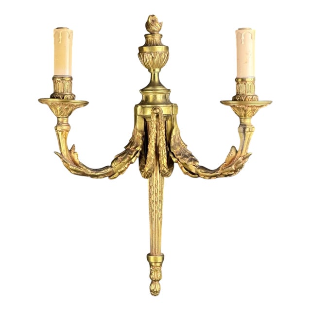 Antique French Louis XVI Gilt Bronze Two-Light Wall Sconce, 1890s For Sale
