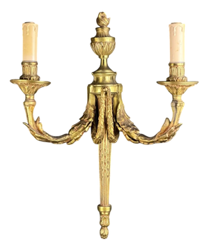 Antique French Louis XVI Gilt Bronze Two-Light Wall Sconce, 1890s