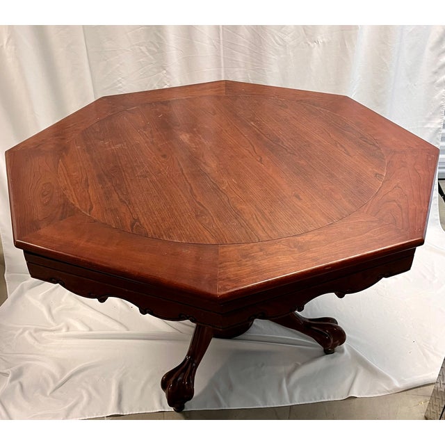 Vintage 1970s Mikhail Darafeev Pedestal Dining/Poker Table With Six Leather Swivel Chairs For Sale - Image 10 of 18