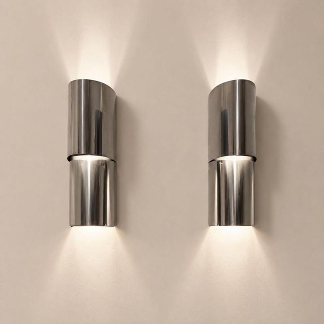 Italian Sconces Curved Steel Wall Lights by Edera Radici for SAGIM, 1970s, Set of 2 For Sale - Image 5 of 8