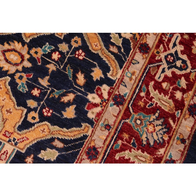 Textile Boho Chic Ziegler Blue Red Hand-Knotted Wool Rug - 6'4'' X 9'1'' For Sale - Image 7 of 8
