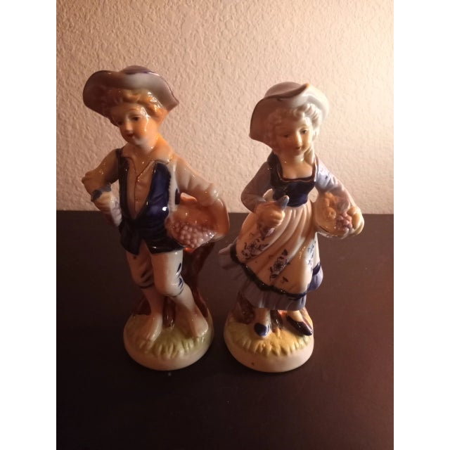 1970s Blue & White Porcelain Boy & Girl Figurines- Set of 2 For Sale - Image 10 of 11