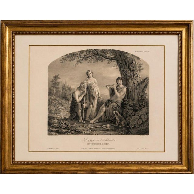 Title: Arcadian Shepherd Scene, Swedish Romantic Lithograph after Pehr Wickenberg : An original nineteenth-century Swedish...