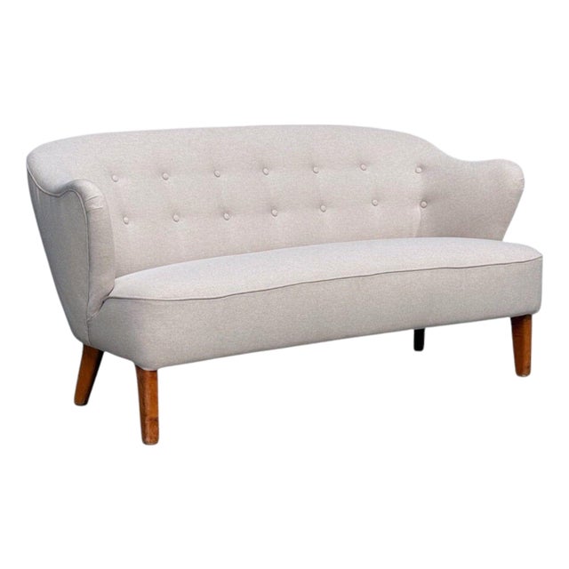 Flemming Lassen, Rare Sofa, Beige Fabric, Birch, Finland, 1950s For Sale