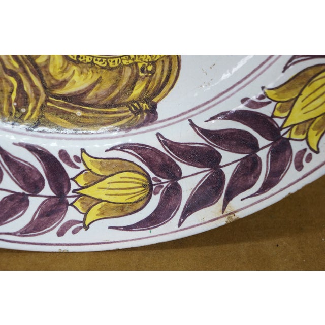 Antique Dutch Delft Manganese Polychrome King Queen of Netherlands Chargers - a Pair For Sale - Image 11 of 15