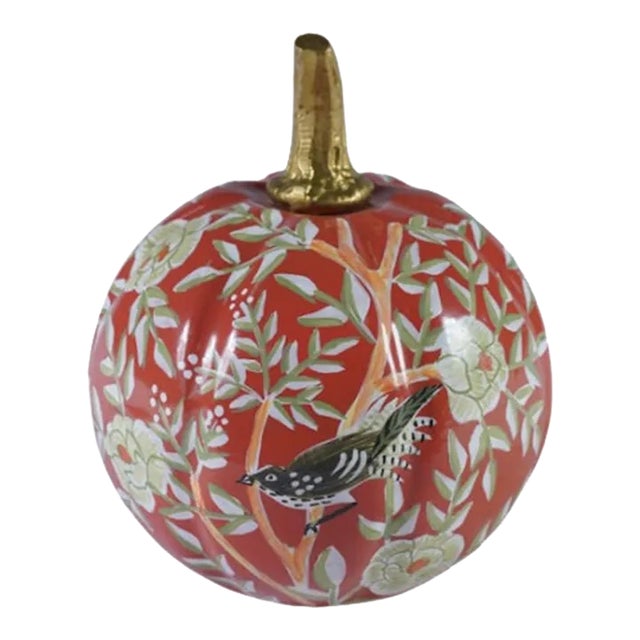 Rusty Red Chinoiserie Tole Pumpkin 6" For Sale