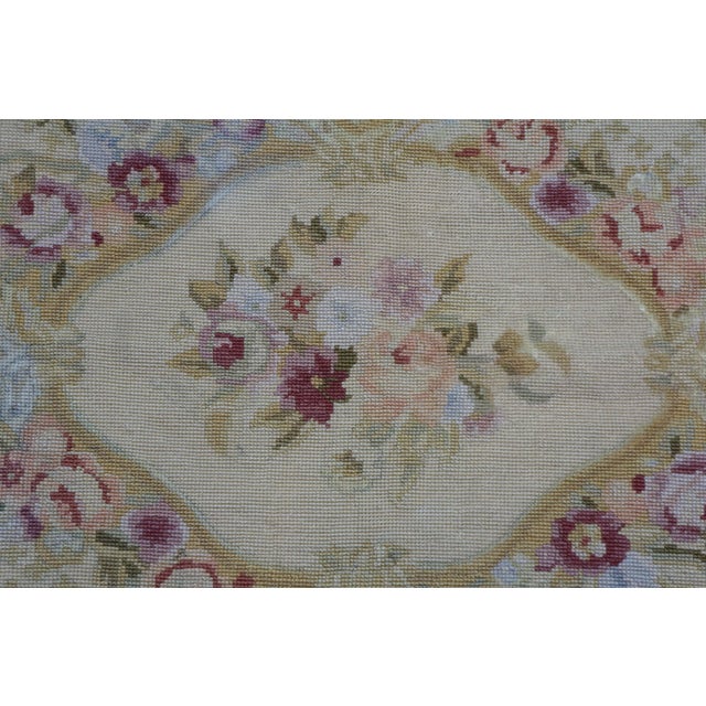 Vintage Floral Rose Needlepoint Textile Tapestry Area Rug 66" For Sale - Image 9 of 17