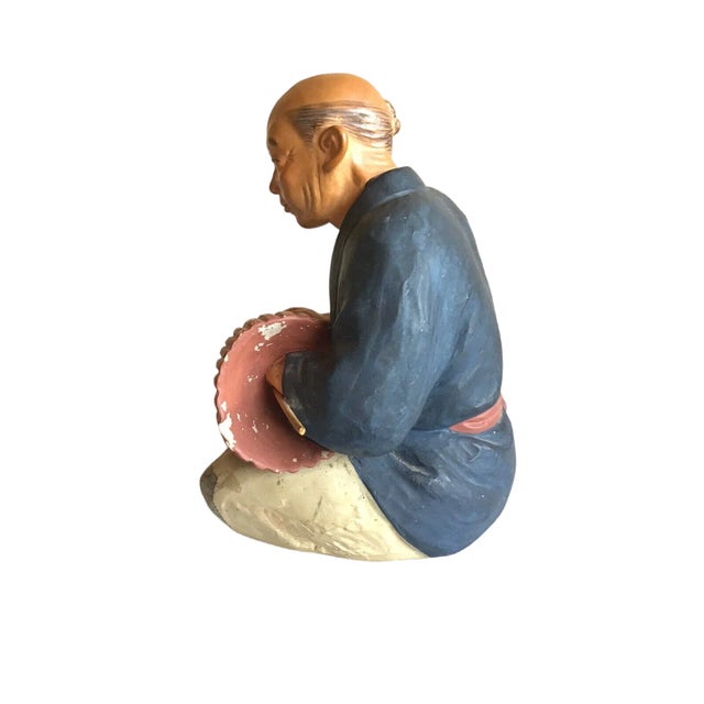 Vintage Mid 20th Century Hakata Urasaki Dolls Japanese Chalkware Elder Male Umbrella Figurine Statue For Sale - Image 10 of 12