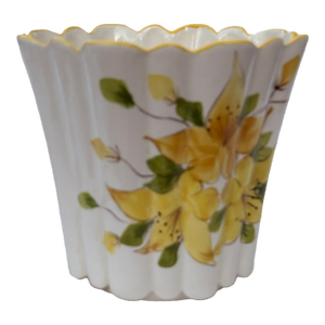 Vee Jackson Yellow Floral Ceramic Cachepot Planter, Signed by Artist
