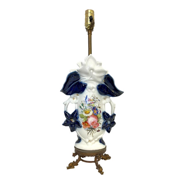 Late 19th Century Old Paris Hand Painted Porcelain Vase Converted to Lamp With Brass Fittings For Sale
