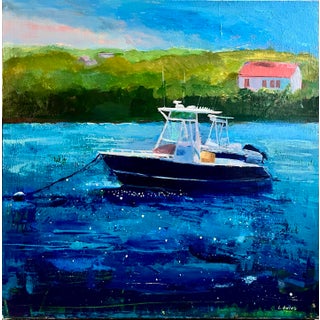 Boats, Great Salt Pond, Block Island, Original Acrylic Painting by Julia Lawing For Sale