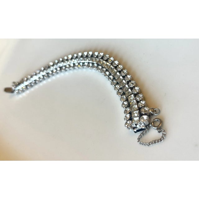 Metal Weiss Three Row Sparkly Rhinestone Bracelet For Sale - Image 7 of 10