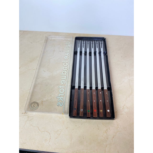 Wood Vintage Japanese Minimalist Modern Rosewood Handled Serving Forks, Set of 6 For Sale - Image 7 of 7