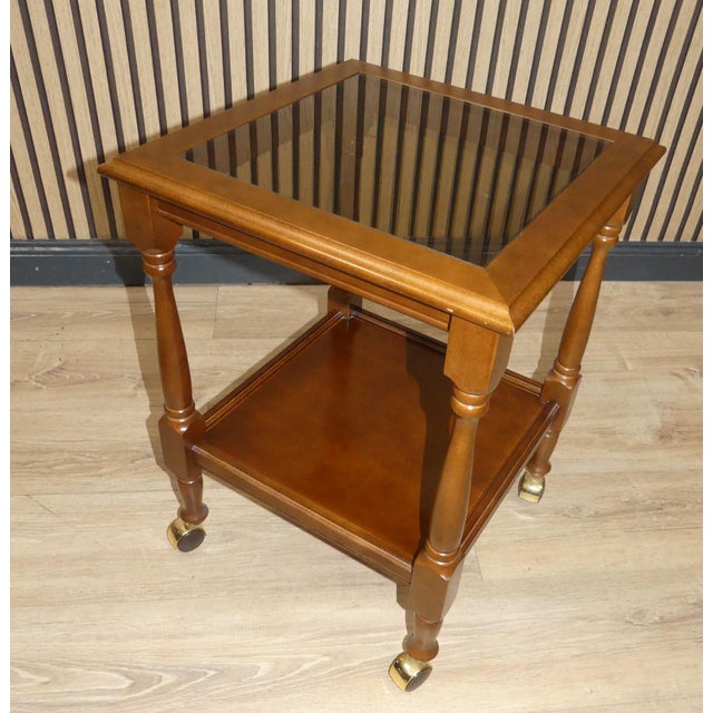 Vintage Square Bedside Tables in Wood and Glass on Wheels, 1960s-1970s, Set of 2 For Sale - Image 3 of 11