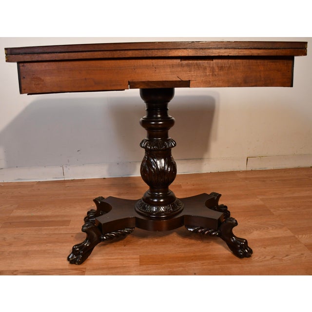 1910s Antique American Empire Solid Mahogany Flip-Top Game Table / Console Table For Sale - Image 15 of 18