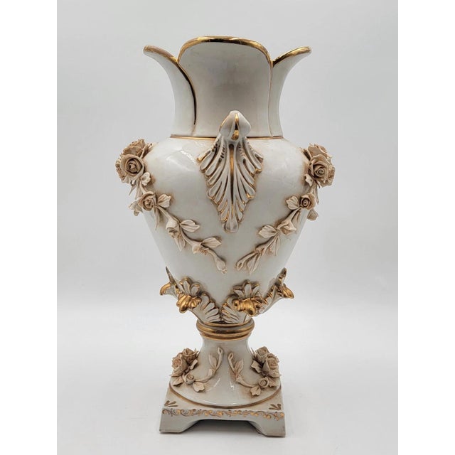 Antique OOAK Mid Century Ornate Hand Made Capodimonte Italy Large Vase No Chips For Sale - Image 10 of 12