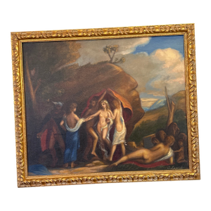 Vintage Oil Painting Nude Figurative Mythological Scene Gilt Frame