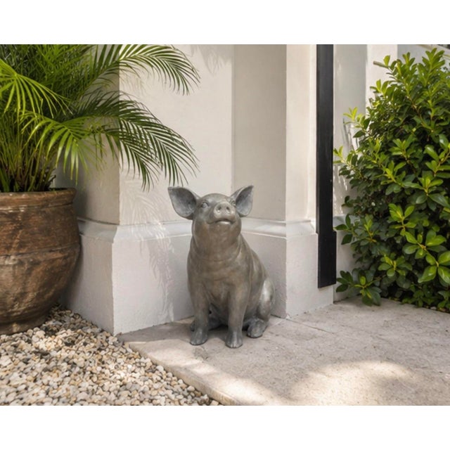 Vintage Cast Iron Sitting Pig Garden Statue For Sale - Image 10 of 12