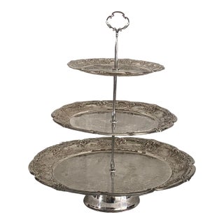 Three Tier Silver Plate Tray Stand For Sale