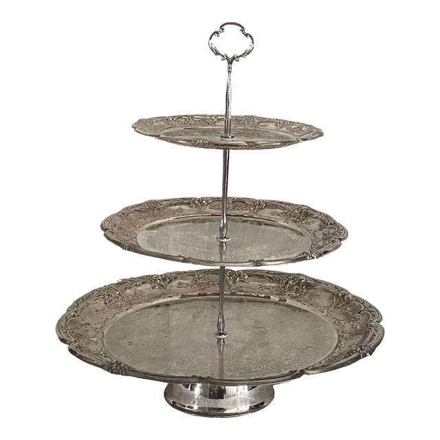 Three Tier Silver Plate Tray Stand For Sale